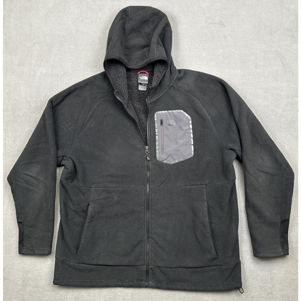 North Face Full Zip Jacket Adult 2XL XXL Black Fleece Sherpa Lined Hooded Mens